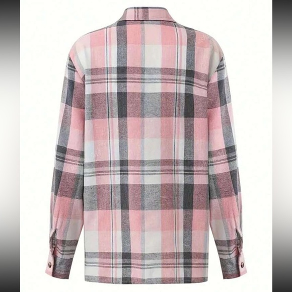 Pink & Gray Plaid Button Down Flannel XL - Picture 3 of 3